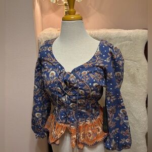 Floral Blue and Orange Women's blouse